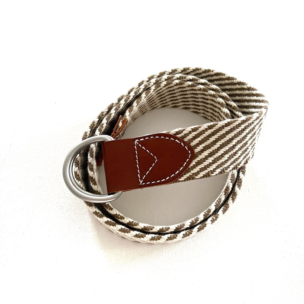 J. Crew Cotton D-Ring Adjustable Belt in Stripe Leather Trim Size Medium - Picture 4 of 7